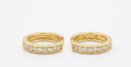 Cercei aur 14k copii - Cercei Verigă Huggie din Aur Galben 14K cu Cristale Zirconia, 10 mm, 1.47 g