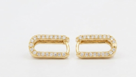 Cercei aur 14k copii - Cercei Verigă Ovali din Aur Galben 14K cu Cristale Zirconia, 15 mm, 2.57 g