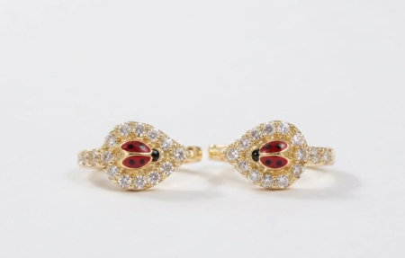 Cercei aur 14k copii - Cercei Verigă pentru Copii din Aur Galben 14K cu Gărgăriță în Halou de Zirconia, 12 mm, 1.35 g