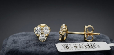 CERCEI AUR 14K CU DIAMANT NATURAL - Cercei Verigi Perlate din Aur Alb 14K cu 0.23 ct Diamante Naturale Baguette și Briliant E-F/SI