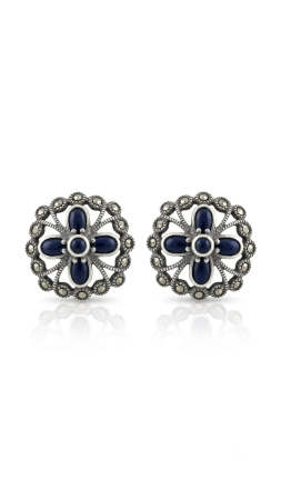 OUTLET - Cercei Vintage din Argint 925 cu Marcasite și Pietre Albastru Regal