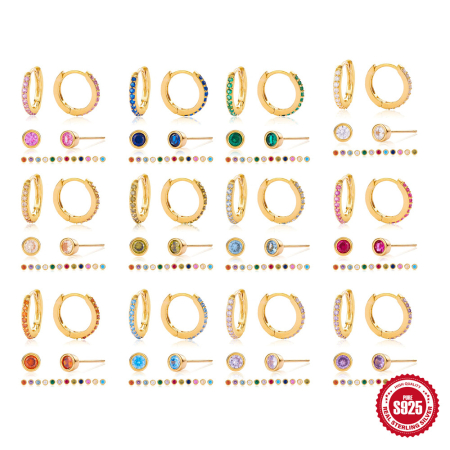 Cercei argint - Colecția Rainbow & Birthstone Ear Stack - Cercei din Argint 925 Placați cu Aur