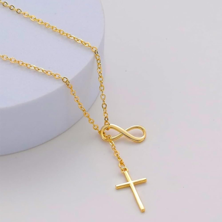 Colier Argint 925 tip Lariat – Simbol Infinit și Cruce (Silver) [1]