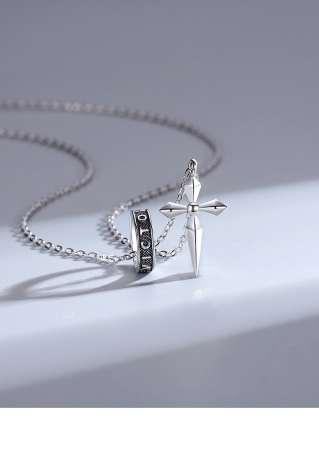 Lant argint 925 dama - Colier Argint 925 „Victorious Cross” – Pandantiv Cruce și Inel Gravat