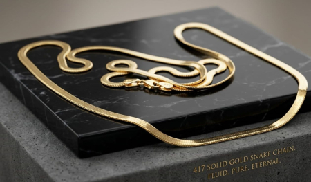 Bijuterii barbati - Colier Aur Galben 14K „Fluid Snake Chain” cu Profil Plat Lucios