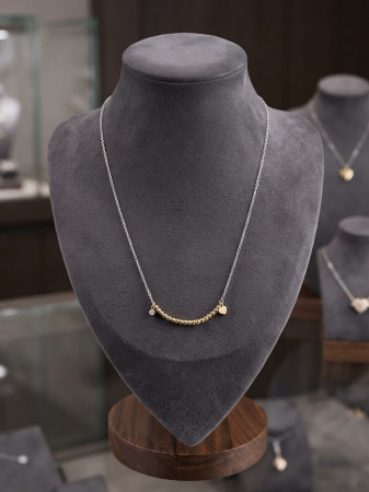 Lant argint 925 dama - Colier Bicolor din Argint 925 Golden Beads Smile – Inimioară și Cristal Zirconiu