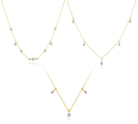 Lant argint 925 dama - Colier Choker din Argint 925 Placat cu Aur – Model Gipsy cu Pandantive Multiple în Cascadă și Zirconiu