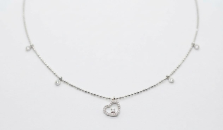 LANT AUR CU DIAMANTE NATURALE - Colier Choker din Aur Alb 14K cu Inimă Centrală și Diamante Naturale 0.10 CT