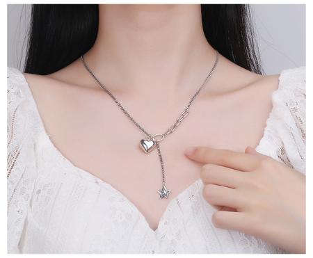Lant argint 925 dama - Colier din Argint 925 "Celestial Love" – Inimă și Stea