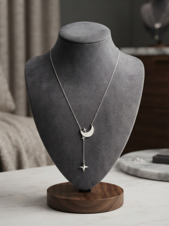 Lant argint 925 dama - Colier din Argint 925 Celestial Y-Lariat cu Semilună și Stele