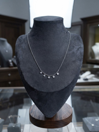 Lant argint 925 dama - Colier din Argint 925 Crystal Charms – Lanț cu 5 Bănuți Pavati cu Cristale