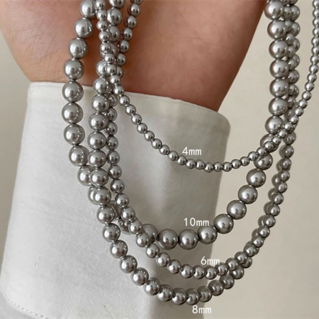 Lant argint 925 dama - Colier din Argint 925 cu Mărgele Gri Metalizat „Steel Pearl” 4mm