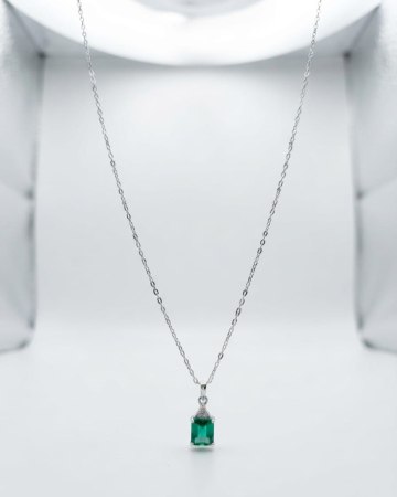 Lant argint 925 dama - Colier din Argint 925 cu Pandantiv Dreptunghiular Verde Smarald și Zirconiu, 42+3 cm, 1.85g