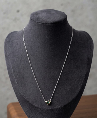 Lant argint 925 dama - Colier din Argint 925 cu Pandantiv Inimă 3D și Zirconiu Verde, 42+3 cm, 1.66g