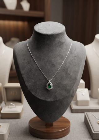 Lant argint 925 dama - Colier din Argint 925 Emerald Pear Halo Pendant – Eleganță Regală și Strălucire Absolută