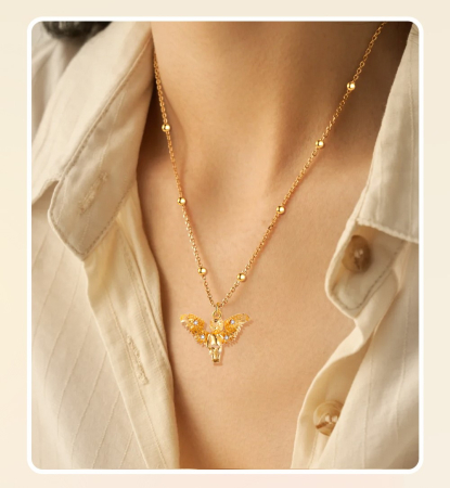 Lant argint 925 dama - Colier Din Argint 925 Gold Guardian Angel cu Zale și Bile