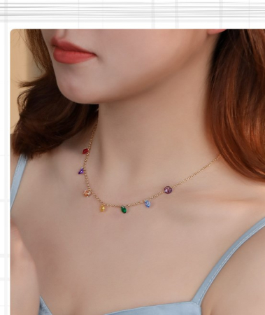 Lant argint 925 dama - Colier Din Argint 925 Gold Rainbow Candy Drop Choker