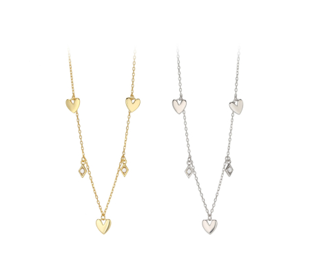 Lant argint 925 dama - Colier din Argint 925 - Hearts & Geometric Diamonds Charm Chain