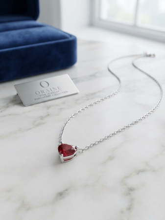 Lant argint 925 dama - Colier din Argint 925 Oraine cu Inimă din Zirconiu Roșu Rubin – Din Colecția Ruby Heart