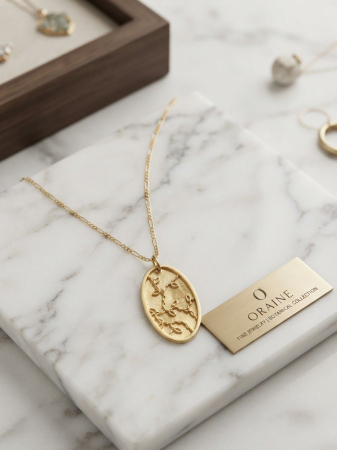 Lant argint 925 dama - Colier din Argint 925 Oraine Placat cu Aur cu Medalion Oval din Colecția Botanical – Eleganță Inspirată de Natură