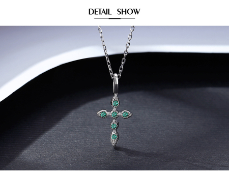 Lant argint 925 dama - Colier din Argint 925 – Pandantiv Cruce Delicată cu Cristale Verde Smarald