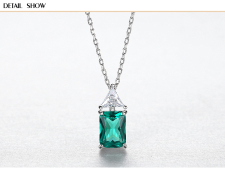 Lant argint 925 dama - Colier din Argint 925 – Pandantiv Geometric Emerald-Cut cu Zirconiu Verde Smarald și Cristal Triunghiular