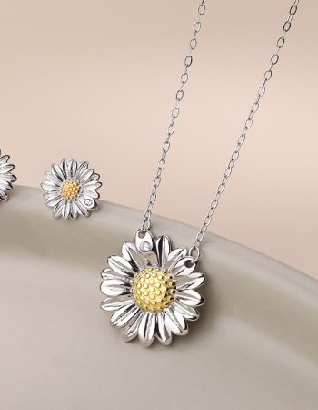 Colier din Argint 925 – Pandantiv Margaretă "Daisy Flower" cu Accente Aurii [1]