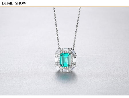 Lant argint 925 dama - Colier din Argint 925 – Pandantiv Regal Emerald-Cut cu Zirconiu Verde Smarald și Halo Mozaic