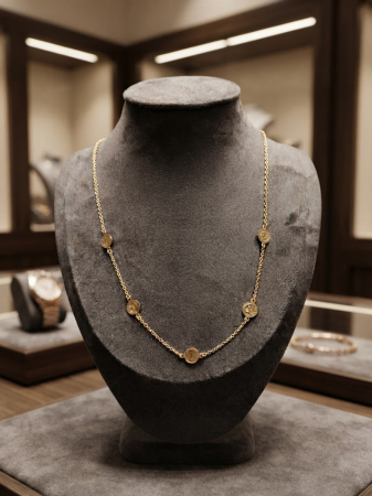 Bijuterii argint 925 - Colier din Argint 925 Placat cu Aur „Ancient Coins” – Lanț cu 5 Medalioane Monedă Antică, 40+3 cm, 3,56g