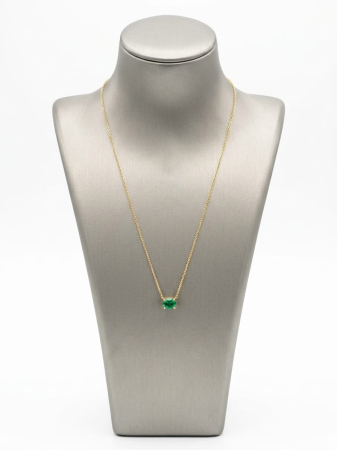 Lant argint 925 dama - Colier din Argint 925 Placat cu Aur cu Cristal Dreptunghiular Verde Smarald – Eleganță și Rafinament Minimalist