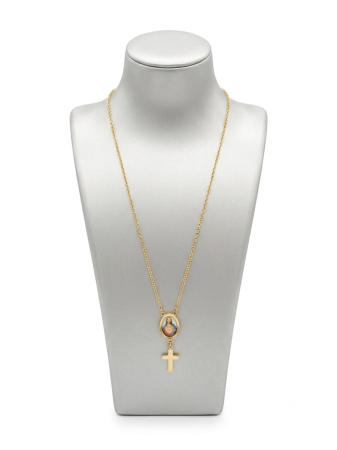 Lant argint 925 dama - Colier din Argint 925 Placat cu Aur cu Medalion Religios și Cruce Suspendată – Spiritualitate și Eleganță Sacră