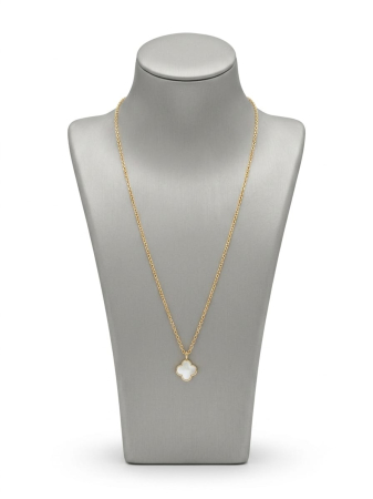 Lant argint 925 dama - Colier din Argint 925 Placat cu Aur cu Pandantiv Trifoi din Sidef Natural – Eleganță Norocoasă și Rafinament AtemporalAdaugă o notă de distincție clasică și un simbol
