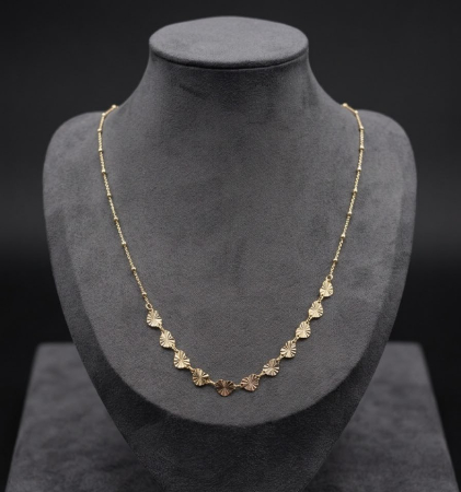 Lant argint 925 dama - Colier din Argint 925 Placat cu Aur Galben, Model 9 Inimi Diamantate și Bile (4.00g, 42+3cm)