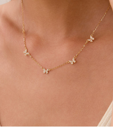 Lant argint 925 dama - Colier din Argint 925 Placat cu Aur „Golden Butterfly Cascade” – Cu Fluturi Sclipitori din Zirconiu