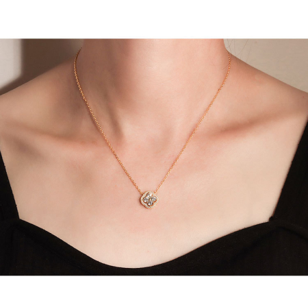 Lant argint 925 dama - Colier din Argint 925 Placat cu Aur „Golden Clover” cu Cristale Radiant