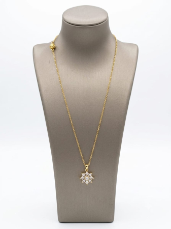 Lant argint 925 dama - Colier din Argint 925 Placat cu Aur – Pandantiv Fulg de Nea cu Zirconiu