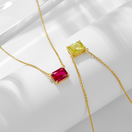 Lant argint 925 dama - Colier din Argint 925 Placat cu Aur și Cristal Dreptunghiular Solitar – „Glow Geometric”
