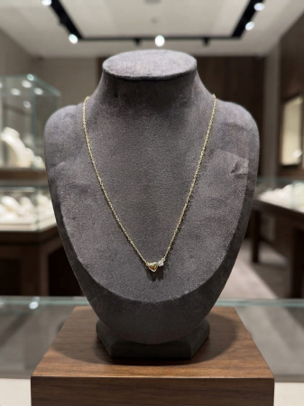 Bijuterii argint 925 - Colier din Argint 925 Placat cu Aur „Sweet Heart Solitaire” – Lanț Fin cu Inimioară Lucioasă și Zirconia, 40+5 cm, 1,42g