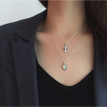 Lant argint 925 dama - Colier  din Argint 925 „Vintage Faith” –Bănuț Oval Texturat