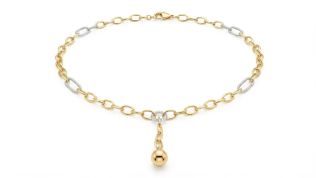 Lant aur 14k - Colier din Aur 14K Bicolor cu Zale Ovale și Pandantiv Sferă, 45 cm, 5.8 grame