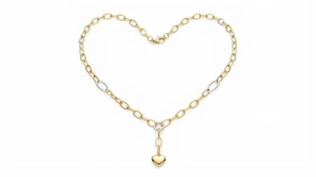 Lant aur 14k - Colier din Aur 14K cu Zale Ovale Bicolore și Pandantiv Inimă, 45 cm, 5.5 grame