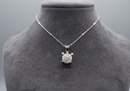 bijuterii diamant - Colier din Aur Alb 14K cu Pandantiv Geometric Pavat cu Diamante 0.14ct