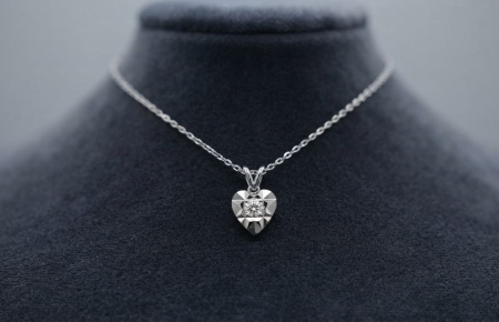 bijuterii diamant - Colier din Aur de 14K cu Inimă Fațetată și Diamant Natural 0.04ct