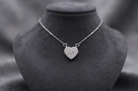 bijuterii diamant - Colier din Aur de 14K cu Inimă în Pavé de Diamante Naturale 0.21ct