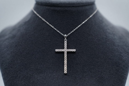 LANT AUR CU DIAMANTE NATURALE - Colier din Aur de 14K cu Pandantiv Cruce și Diamante Naturale 0.19ct