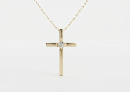 bijuterii diamant - Colier din Aur de 14K cu Pandantiv Cruce și Diamante Naturale 0.20ct