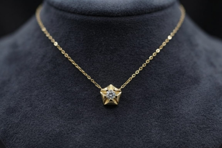 bijuterii diamant - Colier din Aur de 14K cu Pandantiv Stea Geometrică și Diamant Natural 0.05ct