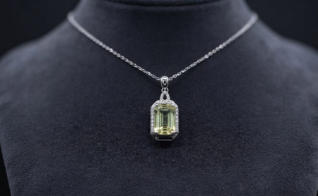 bijuterii diamant - Colier din Aur de 14K cu Piatră Lemon și Halo de Diamante Naturale