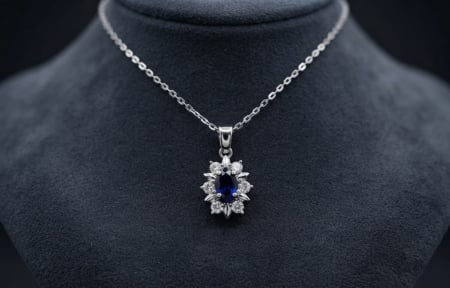 LANT AUR CU DIAMANTE NATURALE - Colier din Aur de 14K cu Safir și Diamante Naturale – Eleganță Regală