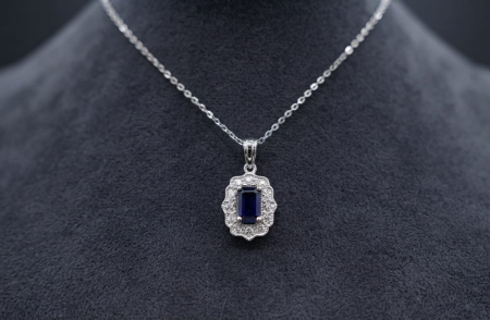 bijuterii diamant - Colier din Aur de 14K cu Safir și Diamante Naturale – Eleganță Vintage Lord